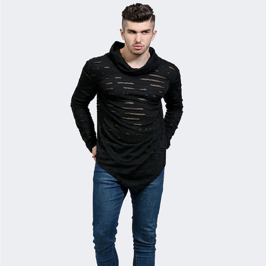 COTTORY Men's Pure Colour Hipster Hiphop Holes Design Hem Heaps Large, Black