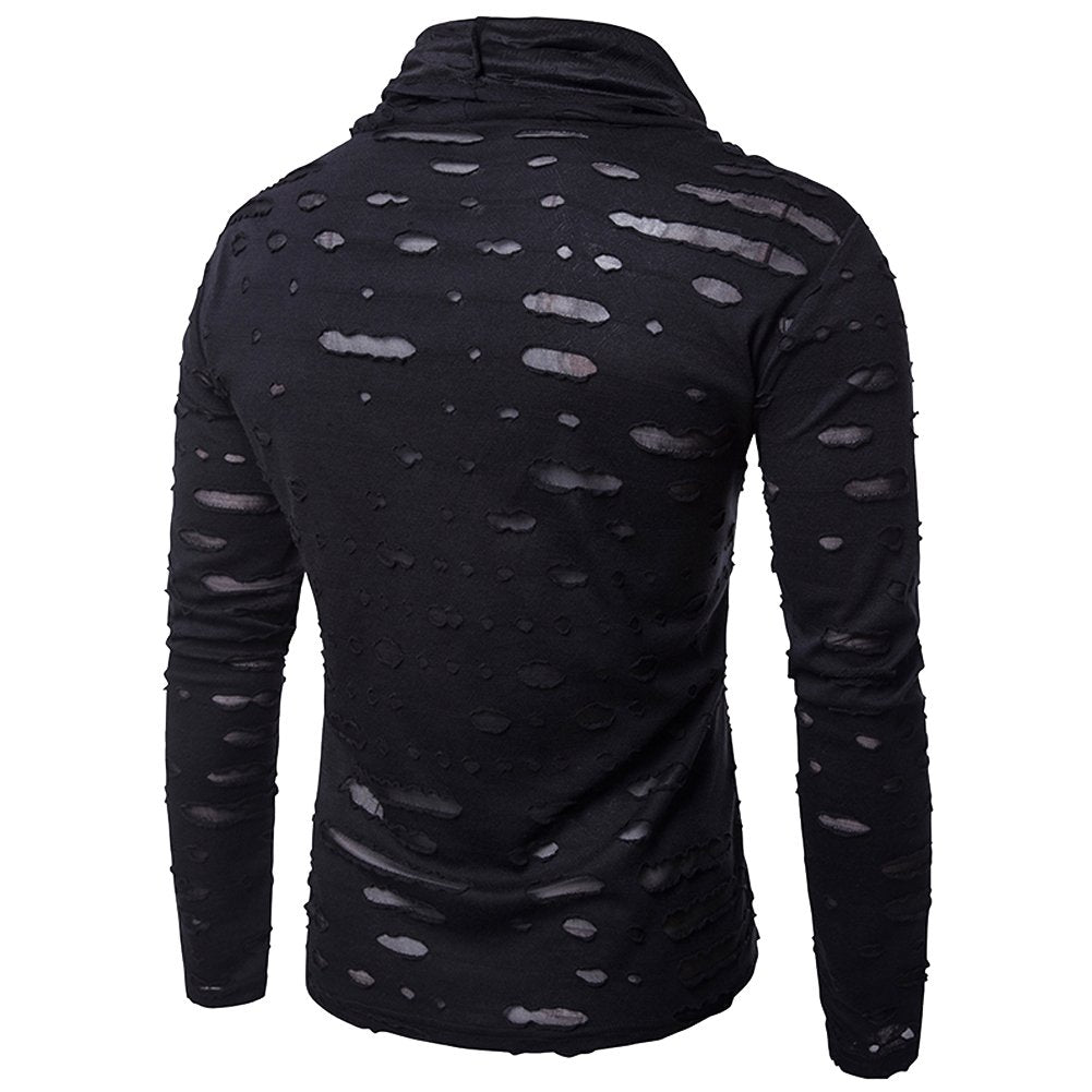 COTTORY Men's Pure Colour Hipster Hiphop Holes Design Hem Heaps Large, Black