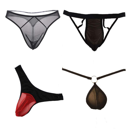KHUFUZI Men's 4 Styles Pack Mesh Thongs Lingerie 4-10, 4