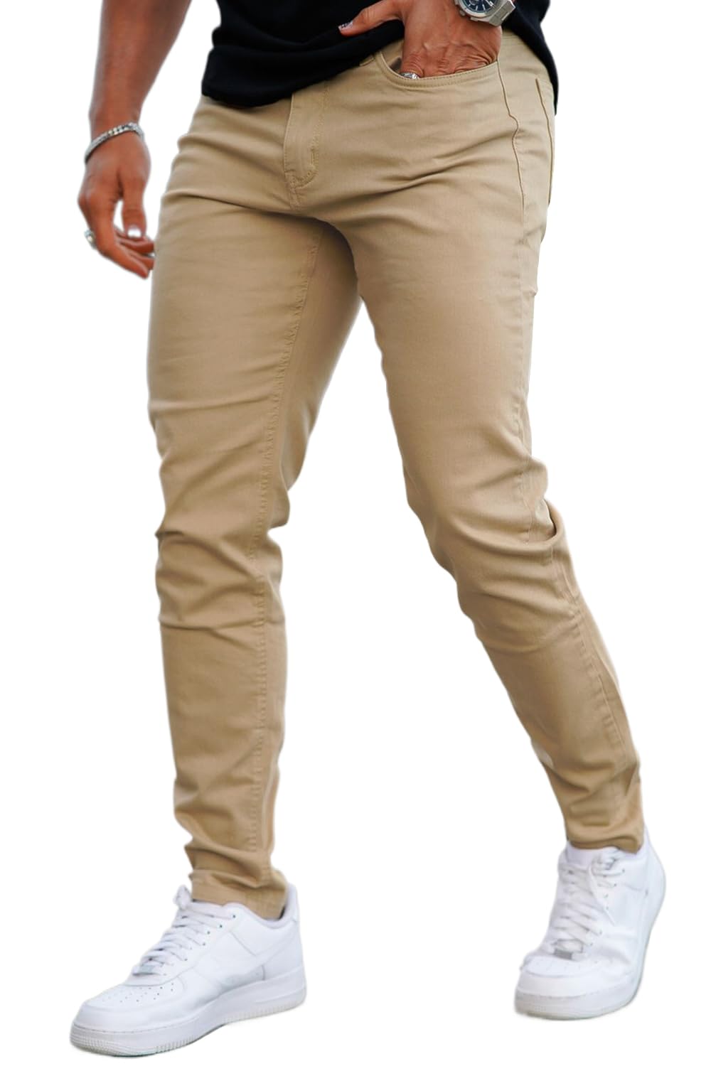 GINGTTO Skinny Jeans Men Slim Fit Stretch Khaki Cotton 34W x 30L,