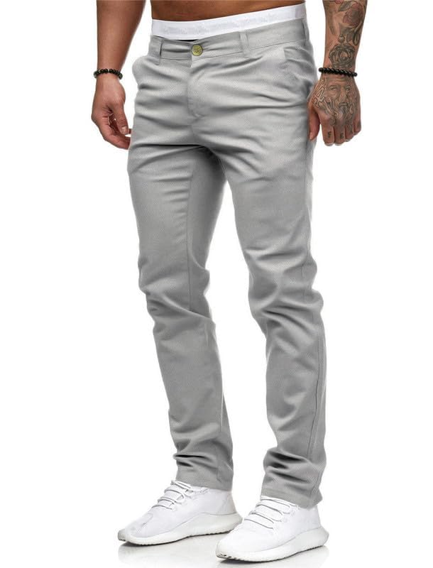 HUNGSON Men Skinny Slim Fit Casual Jeans Dyeing Stretch 34, Lightgrey