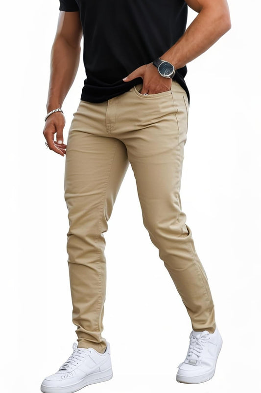GINGTTO Skinny Jeans Men Slim Fit Stretch Khaki Cotton 34W x 30L,