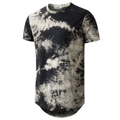 Mens Hip Hop Tie-Dyed Hipster Curve Hem T Shirt
