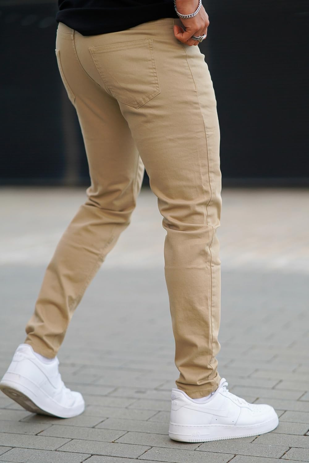 GINGTTO Skinny Jeans Men Slim Fit Stretch Khaki Cotton 34W x 30L,