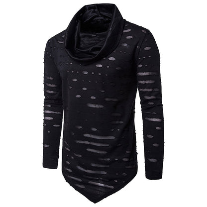 COTTORY Men's Pure Colour Hipster Hiphop Holes Design Hem Heaps Large, Black