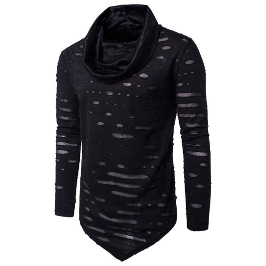 COTTORY Men's Pure Colour Hipster Hiphop Holes Design Hem Heaps Large, Black