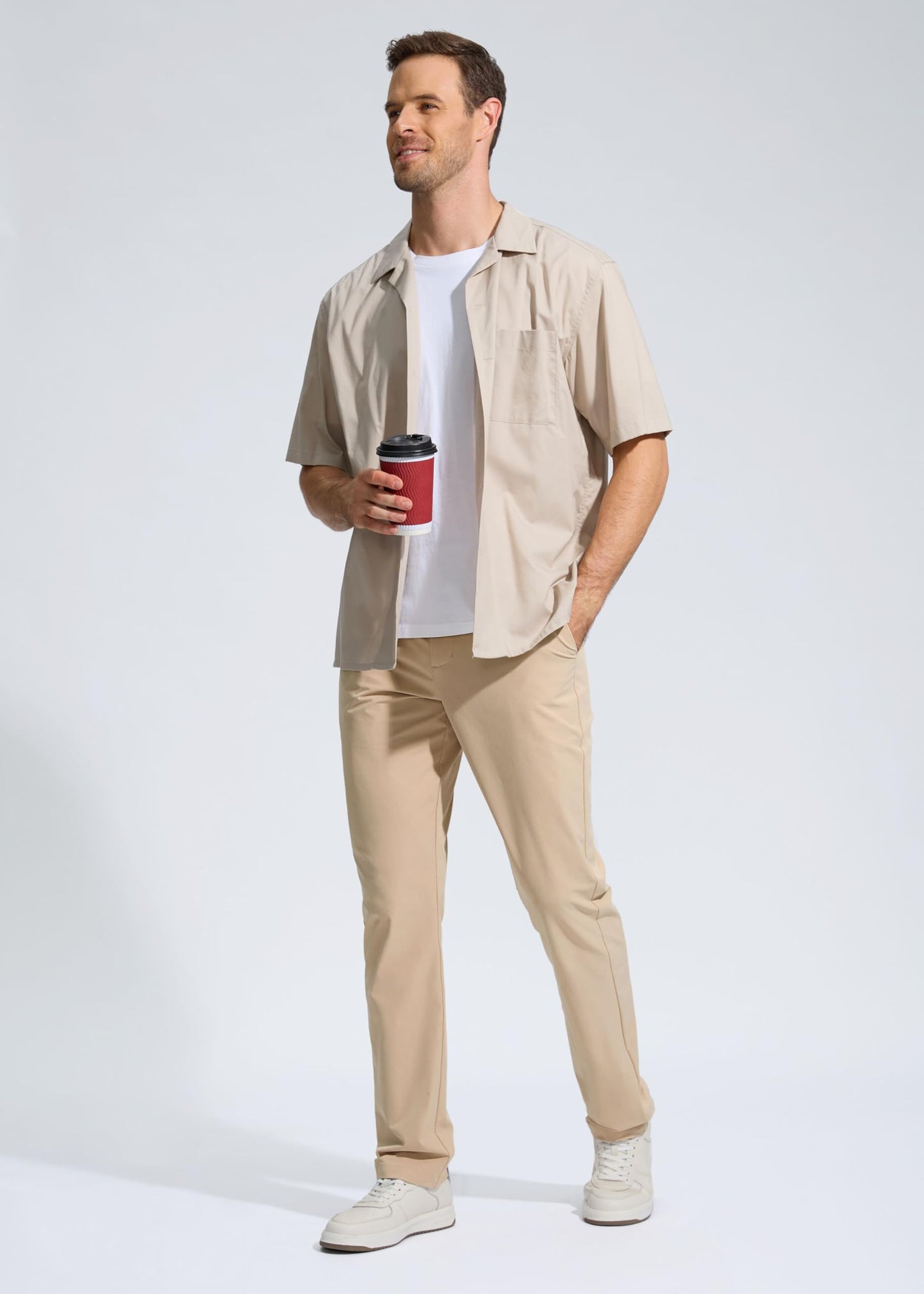 Pudolla Golf Pants for Men Stretch Dress Mens Work 32W x 32L, Khaki