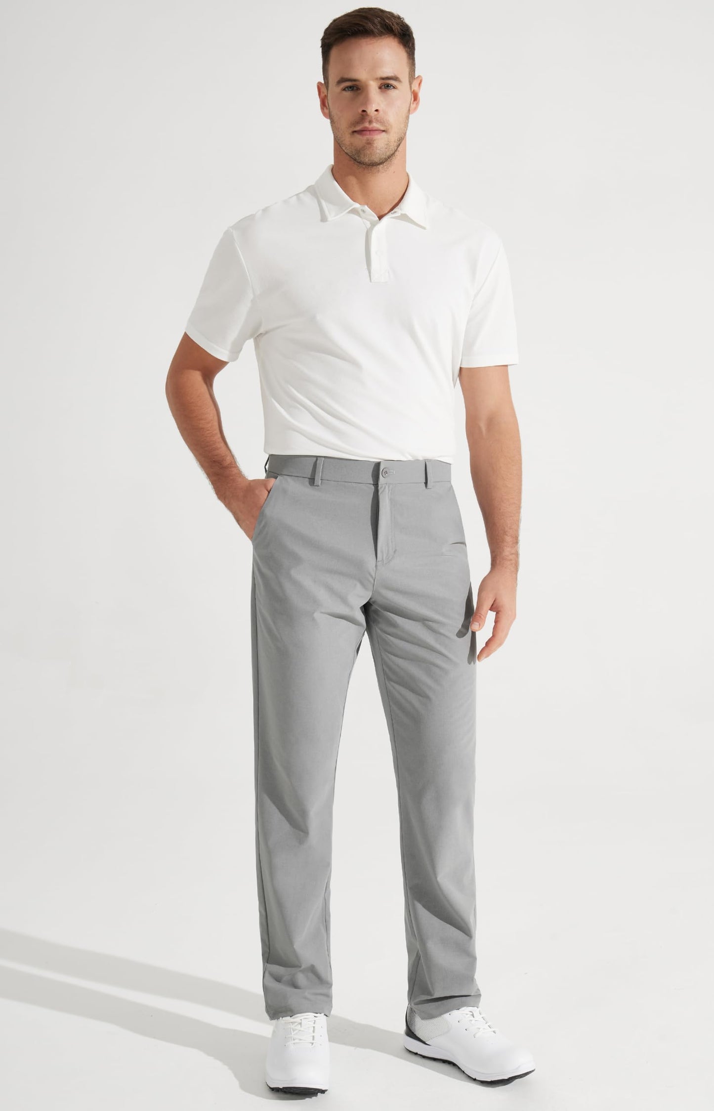 Libin Mens Golf Pants Classic Fit Stretch Work Dress 32W x 32L, Light Grey