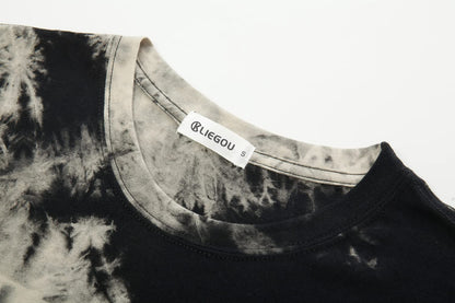 Mens Hip Hop Tie-Dyed Hipster Curve Hem T Shirt
