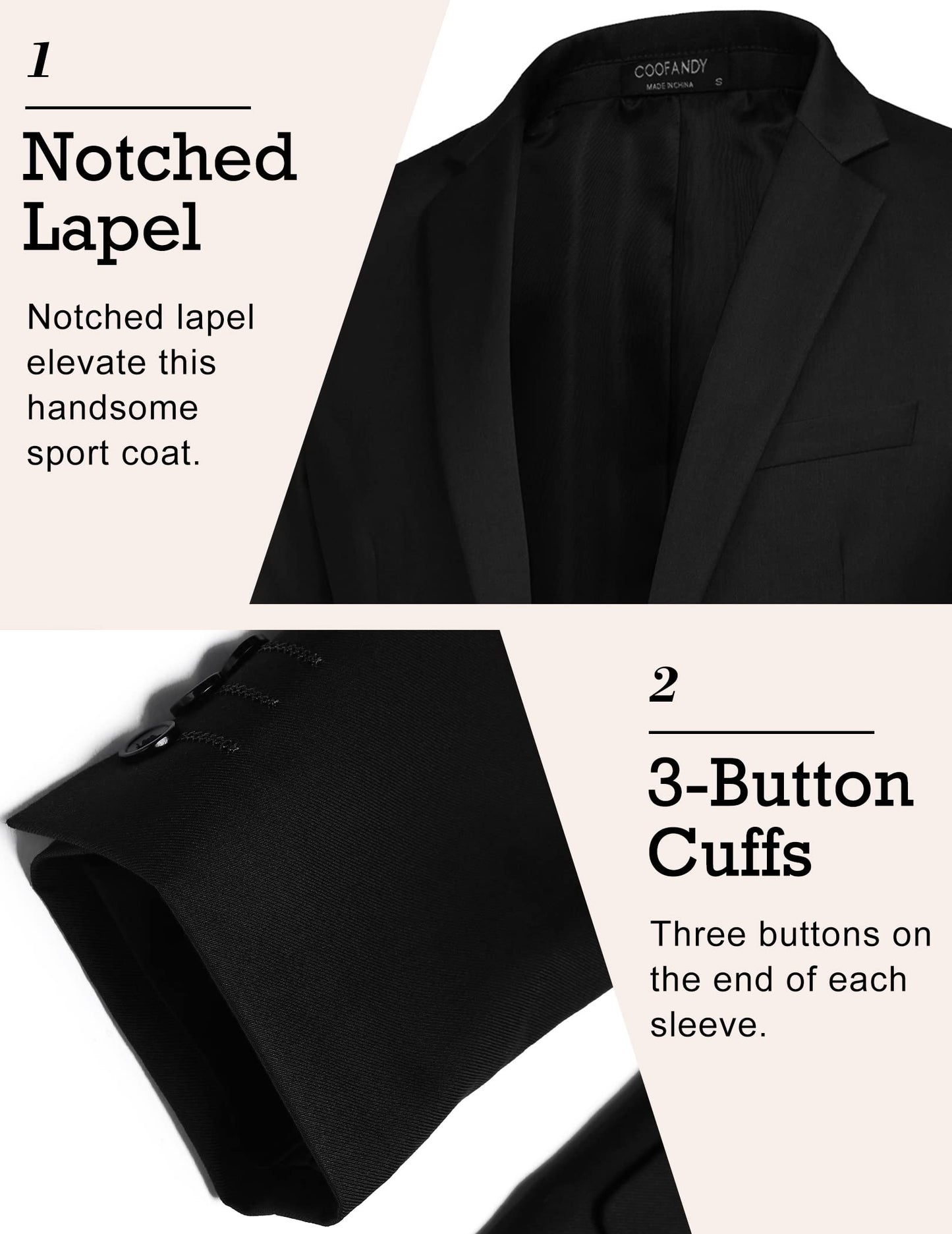 COOFANDY Mens Casual Sports Coat Slim Fit Lightweight Blazer Medium, Black