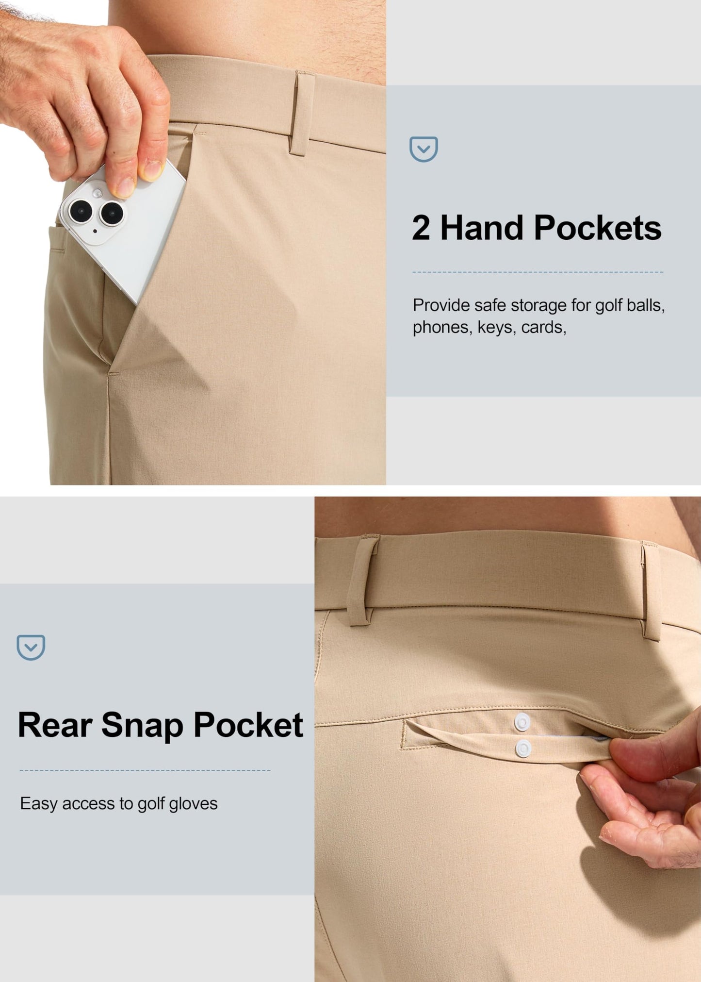 Pudolla Golf Pants for Men Stretch Dress Mens Work 32W x 32L, Khaki