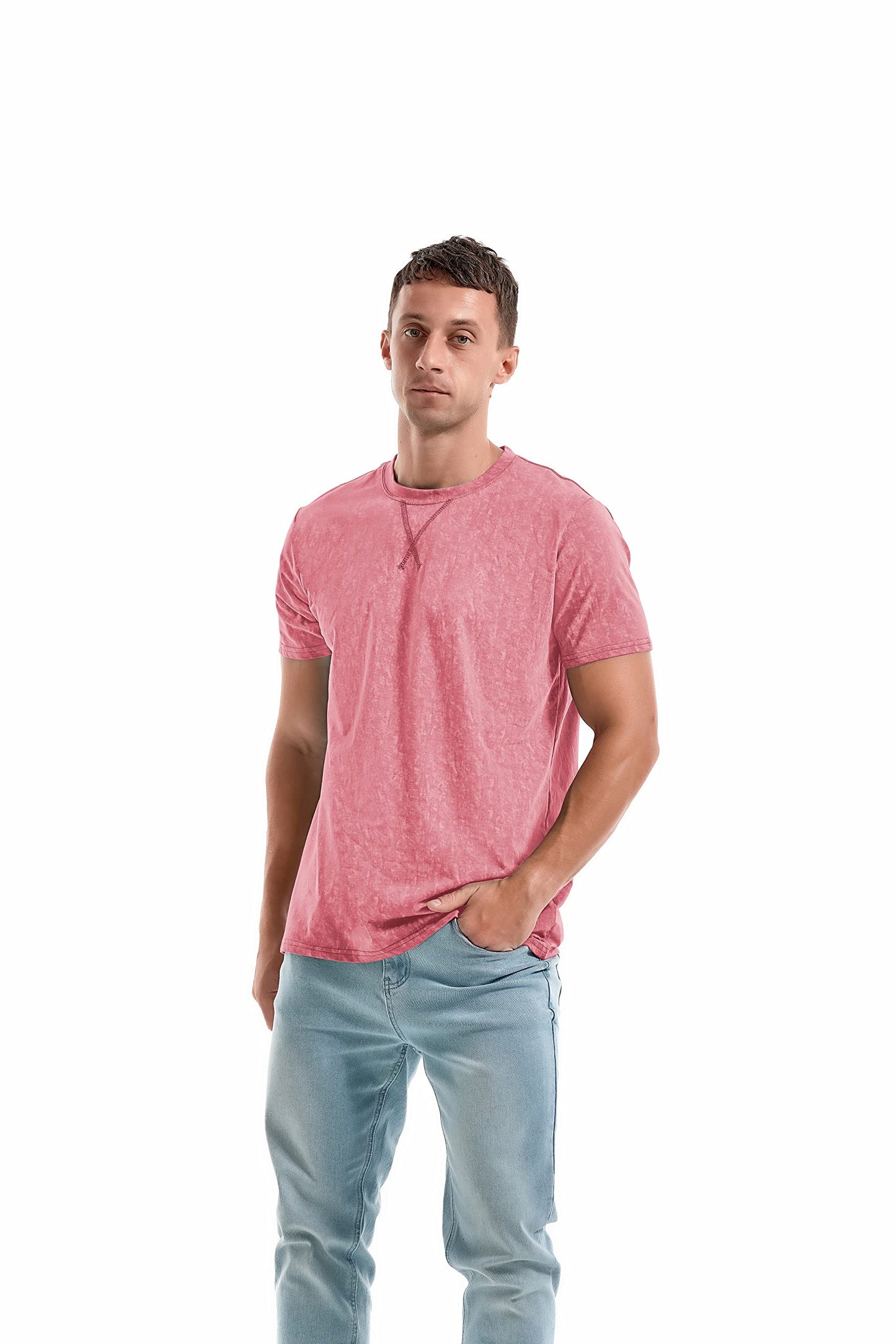 KLIEGOU Men's T-Shirts - Elasticity Cotton Crew Neck Tees X-Large, 2166 Pink