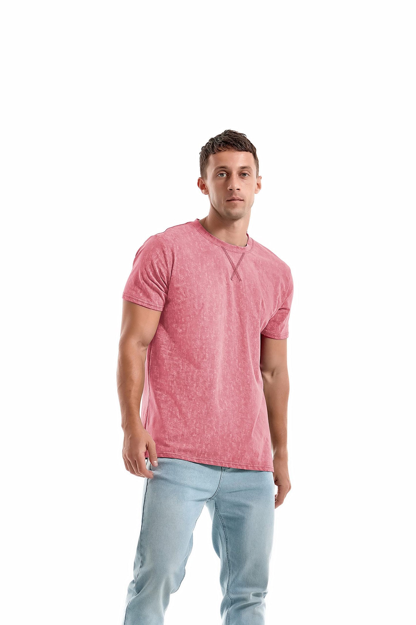 KLIEGOU Men's T-Shirts - Elasticity Cotton Crew Neck Tees X-Large, 2166 Pink