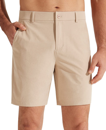 Libin Men's Golf Shorts 7" Work Dress Casual Flat Front 32, 7"- Khaki