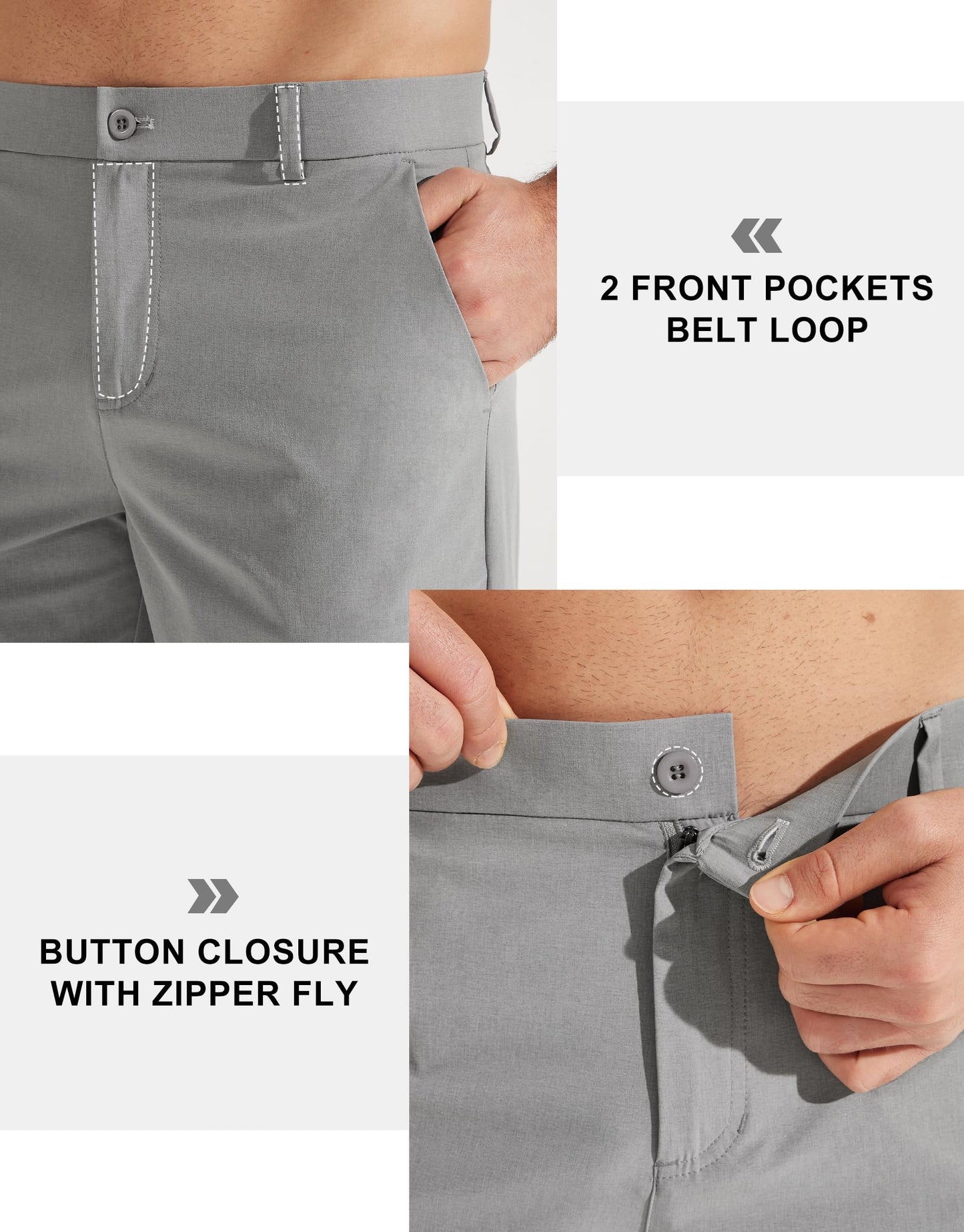 Libin Mens Golf Pants Classic Fit Stretch Work Dress 32W x 32L, Light Grey